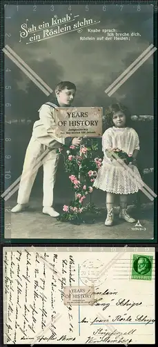 Orig. AK Künstler Sah ein Knab ein Röslein stehn die Kinder mit Blumen 1916 g