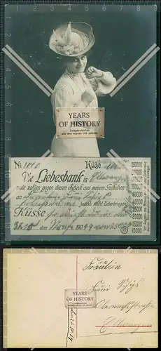Orig. AK Künstler Verlag R.P.H. junge Dame mit Perlenkette Hut Die Liebesbank 