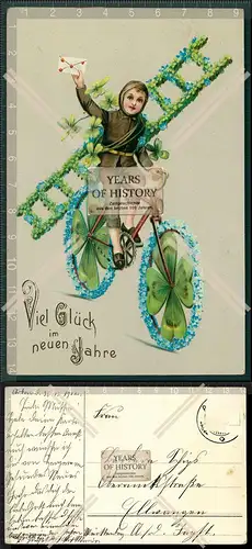 Orig. AK Schornsteinfeger mit Fahrrad Leiter und Brief in der Hand 1912 gelaufe