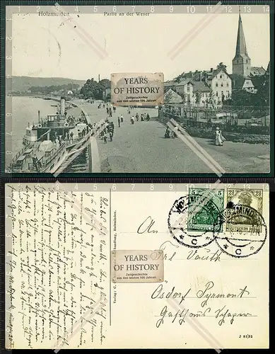 Orig. AK Holzminden Weser Raddampfer Uferpromenade 1916 gelaufen