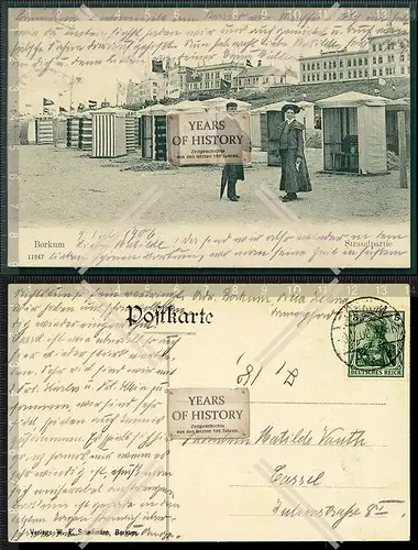 Orig. AK Insel Borkum am Strand 1906 gelaufen