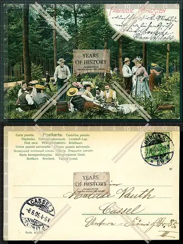 Orig. AK Picknick im Wald Berlin 1905 gelaufen frohe Pfingsten