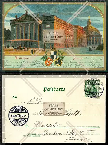 Orig. AK Berlin Opernhaus 1906 gelaufen Karte mit Wappen