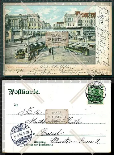 Orig. AK Berlin Hallesches Tor mit Hochbahn Straßenbahn Kleinbahn 1902 gelaufe