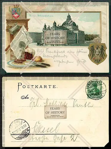 Orig. AK Prägekarte 1902 gelaufen Frankfurt am Main neues Schauspielhaus unten