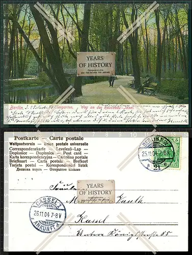 Orig. AK Berlin Tiergarten Weg an der Rossau Insel 1904 gelaufen