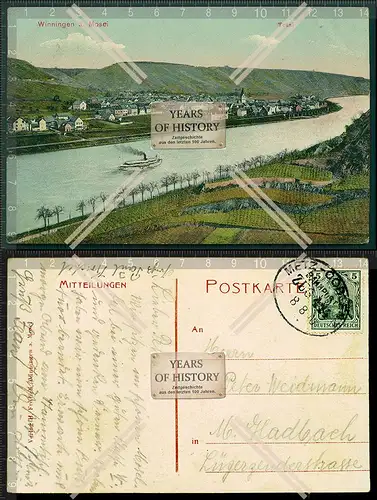 Orig. AK Winningen bei Koblenz an der Mosel Bahnpost 1908 gelaufen