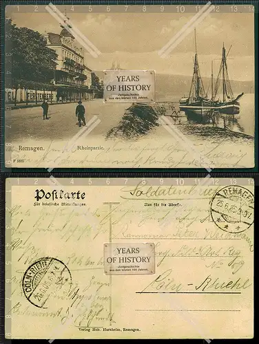 Orig. AK Remagen Uferpromenade am Rhein Boote 1905 gelaufen