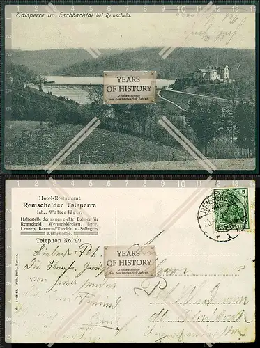 Orig. AK Talsperre Eschbachtal bei Remscheid 1903 Remscheid gelaufen