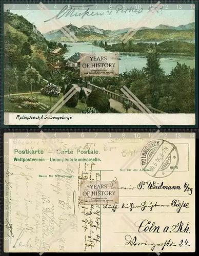 Orig. AK Rolandseck Remagen Siebengebirge mit Rhein 1906 gelaufen