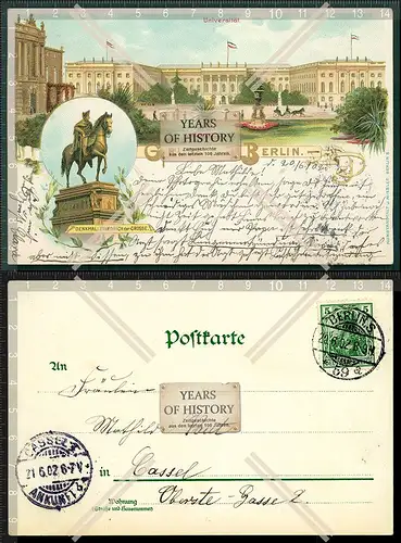 Orig. AK Berlin Litho Universität Denkmal Friedrich der Große 1902 gelaufen