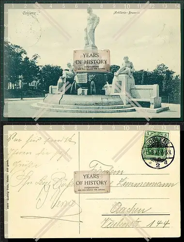 Orig. AK Koblenz Artillerie Brunnen 1913 gelaufen