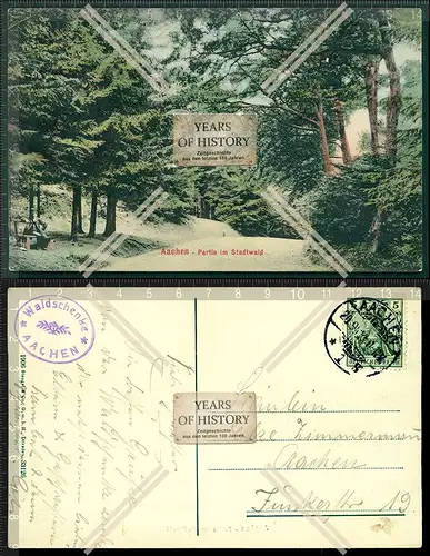 Orig. AK Aachen im Stadtwald 1913 gelaufen Sonderstempel Waldschenke Aachen Rü