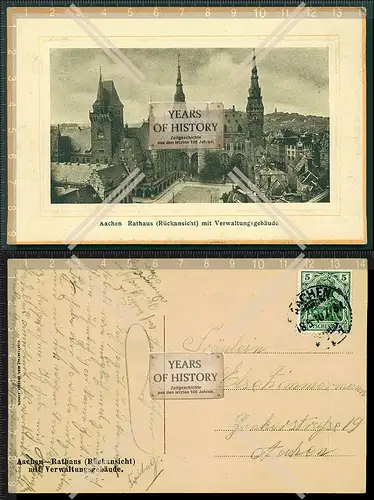 Orig. AK Aachen Rathaus Rückansicht mit Verwaltungsgebäude 1910 gelaufen Kart