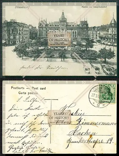 Orig. AK Düsseldorf Hauptbahnhof Busbahnhof Pferdefuhrwerke 1907 gelaufen