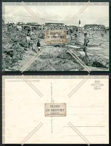 Orig. Foto AK Nordsee Büsum Strandleben im Hintergrund der Leuchtturm