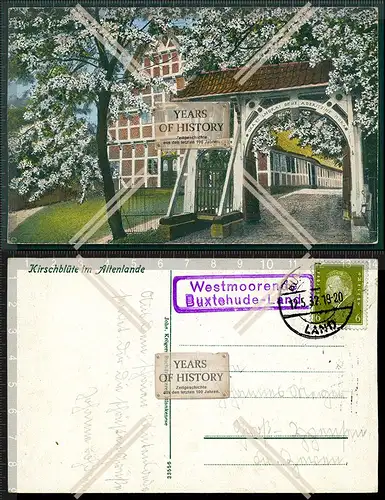 Orig. AK Westmoorende Buxtehude Stade 1932 Landpoststempel Kirschblüte im alte