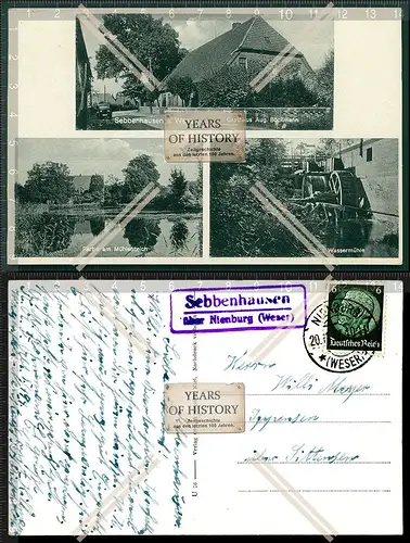 Orig. AK Wassermühle Landpoststempel 1937 Sebbenhausen Balge Gasthaus Böckman