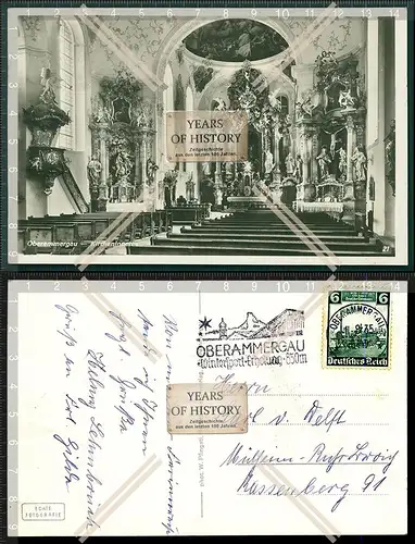 Orig. Foto AK Oberammergau Kircheninneres Sonderstempel seltene Briefmarke 1935