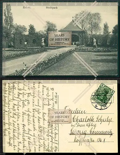 Orig. AK Erfurt Thüringen Stadtpark 1916 gelaufen