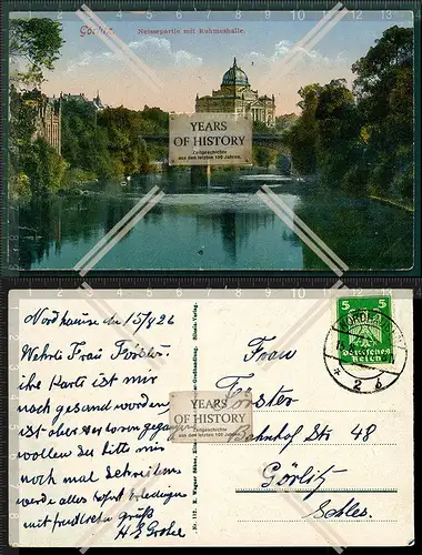 Orig. AK Görlitz an der Neiße mit Ruhmeshalle 1926 gelaufen