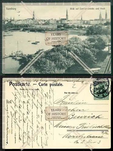 Orig. AK Hamburg 1907 Blick auf Lombards Brücke Stadt Binnenalster Außen Alst