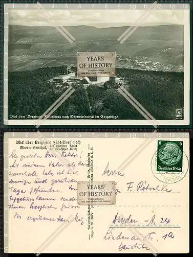 Orig. Foto AK Berghaus Fichtelberg Oberwiesenthal Erzgebirge Luftbild Fliegerau