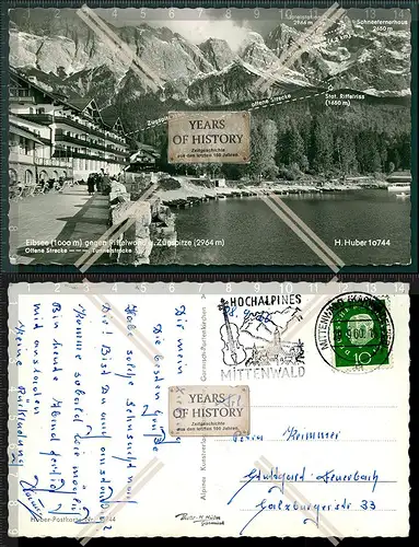 Orig. Foto AK Garmisch Mittenwald Eibsee gegen Riffelwand und Zugspitze offene 