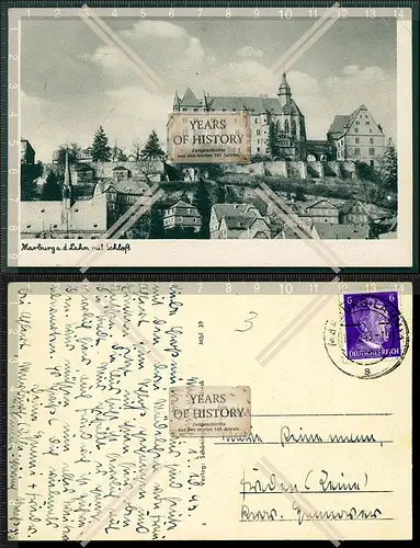 Orig. AK Marburg an der Lahn Schloss Ansicht 1943 gelaufen