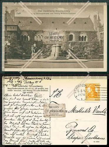 Orig. AK Braunschweig Burg Dankwarderode und Herzog Wilhelm Denkmal 1916 gelauf