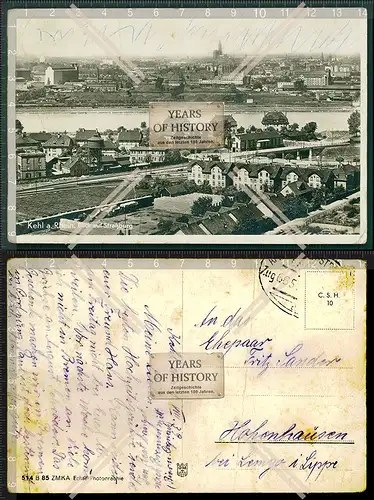 Orig. AK Kehl am Rhein Blick auf Straßburg Luftbild Fliegeraufnahme Bahnpost 1