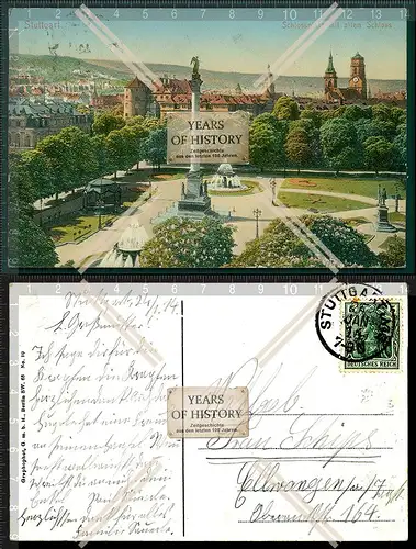 Orig. AK Stuttgart Schlossplatz mit altem Schloss 1914 gelaufen