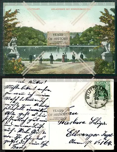 Orig. AK Stuttgart Anlagensee mit Residenzschloss 1910 gelaufen