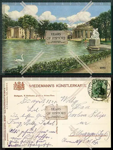 Orig. AK Stuttgart königliches Hoftheater großes und kleines Haus 1913 gelauf