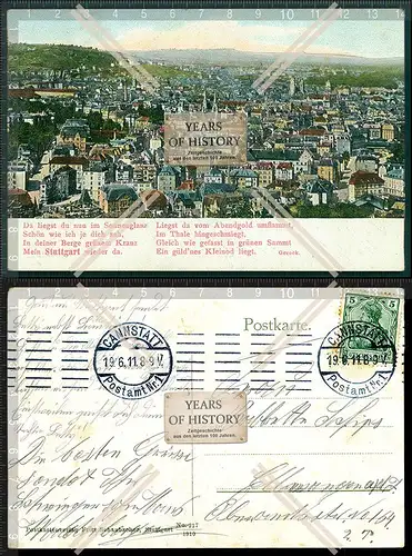 Orig. AK Stuttgart Cannstatt gelaufen 1911 Panorama Ansicht