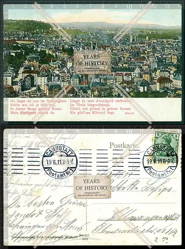 Orig. AK Stuttgart Cannstatt gelaufen 1911 Panorama Ansicht 