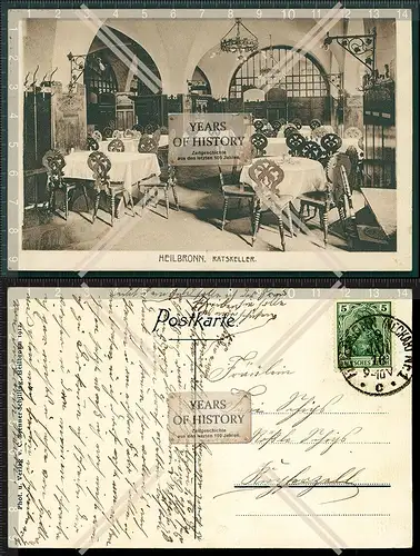 Orig. AK Heilbronn am Neckar Gasthof Ratskeller Innen Ansicht 1916 gelaufen