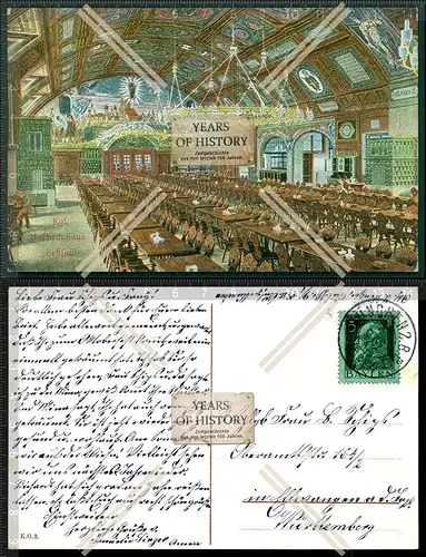 Orig. AK München Hofbräuhaus Festsaal 1913 gelaufen