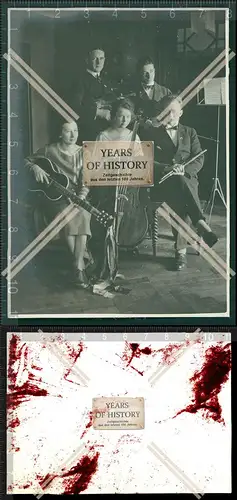 Orig. Foto  1921 kleine vornehme Gruppe mit Musikinstrumenten Flöte Gitarre Ba