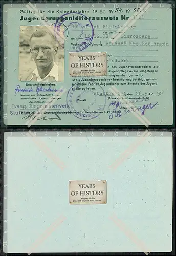 Orig. alter Jugendgruppenleiterausweis mit Passfoto 1908 geboren in Schrozberg