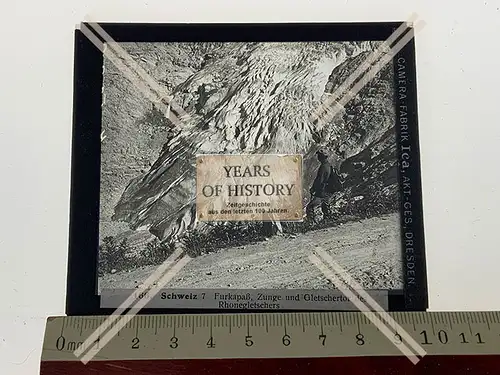 Orig. Glasdia Schweiz Furkapaß Zunge und Gletschertor des Rhonegletschers 