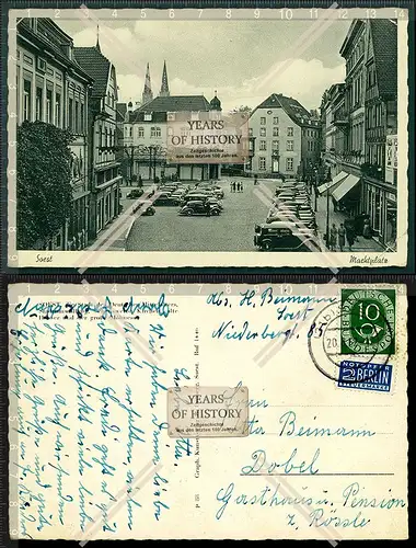 Orig. AK Soest Marktplatz viele Autos Oldtimer Karte unten rechts kleiner Knick