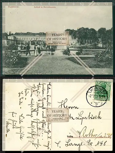 Orig. AK Hannover Schloss in Herrenhausen 1911 gelaufen nach Vlotho Westfalen