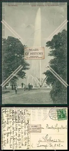 Orig. AK Hannover große Fontaine in Herrenhausen 1911 gelaufen nach Vlotho Wes