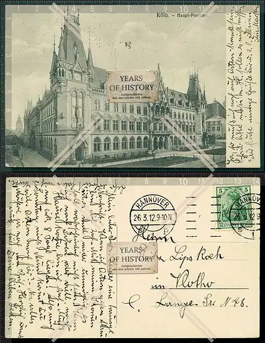 Orig. AK Köln Hauptpostamt 1912 gelaufen von Hannover nach Vlotho Westfalen