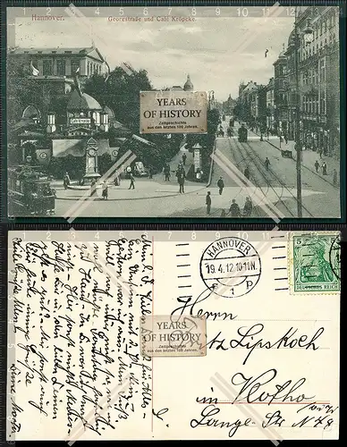 Orig. AK Hannover Georgstraße Straßenbahn und Cafe Kröpcke 1912 gelaufen nac