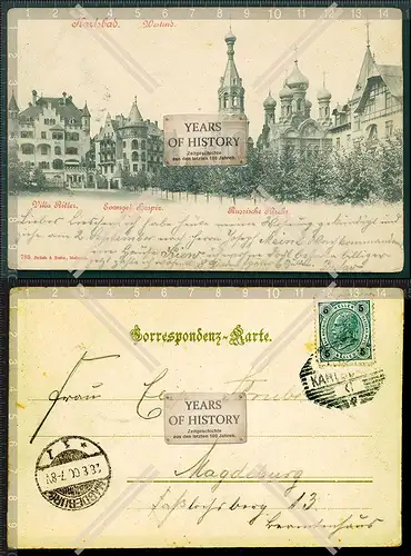 Orig. AK Karlsbad Karlovy Vary 1900 gel. russische Kirche Hospiz Villa Ritler