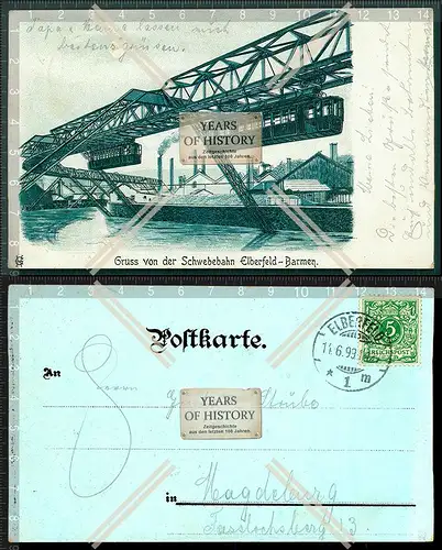 Orig. AK Wuppertal Barmen Elberfeld Schwebebahn 1899 gelaufen