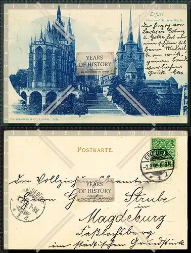 Orig. AK Erfurt Thüringen 1899 gelaufen Dom und Katholische Kirche St. Severi