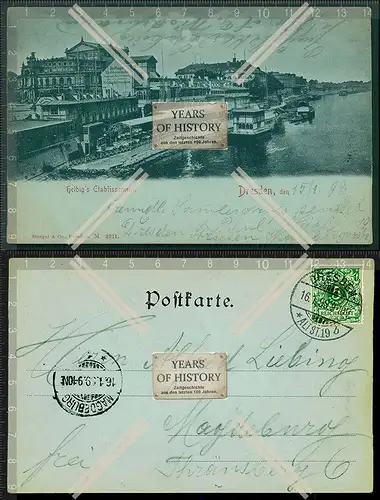 Orig. AK Dresden Mondscheinkarte 1899 gelaufen Motiv am Elbufer 